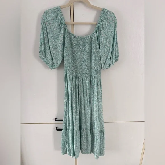 Cottagecore Summer Midi Dress Médium Puff Sleeve Smocked Floral Prarie Garden - Picture 7 of 12